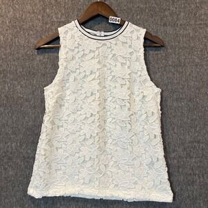 Banana‎ Republic Top Women's Extra Small Off White Sleeveless Floral Lace Trim